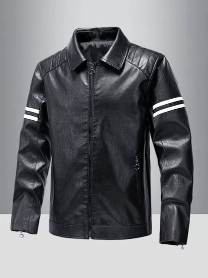 Men's Plus Size Zip Up Leather Motorcycle Jacket - Farnelli