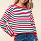 Haptics Full Size Striped Contrast Side Slit Knit Top - Farnelli