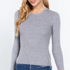 ACTIVE BASIC Full Size Ribbed Round Neck Long Sleeve Knit Top - GREY