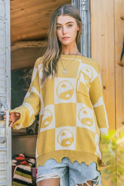 And The Why Checkerboard Sweater with Yin Yang Pattern - Farnelli