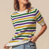 SO ME Mardi Gras Crew Neck Stripe Breathable Sweater - IVORY