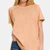 Zenana Heathered Round Neck Short Sleeve Top - Brush