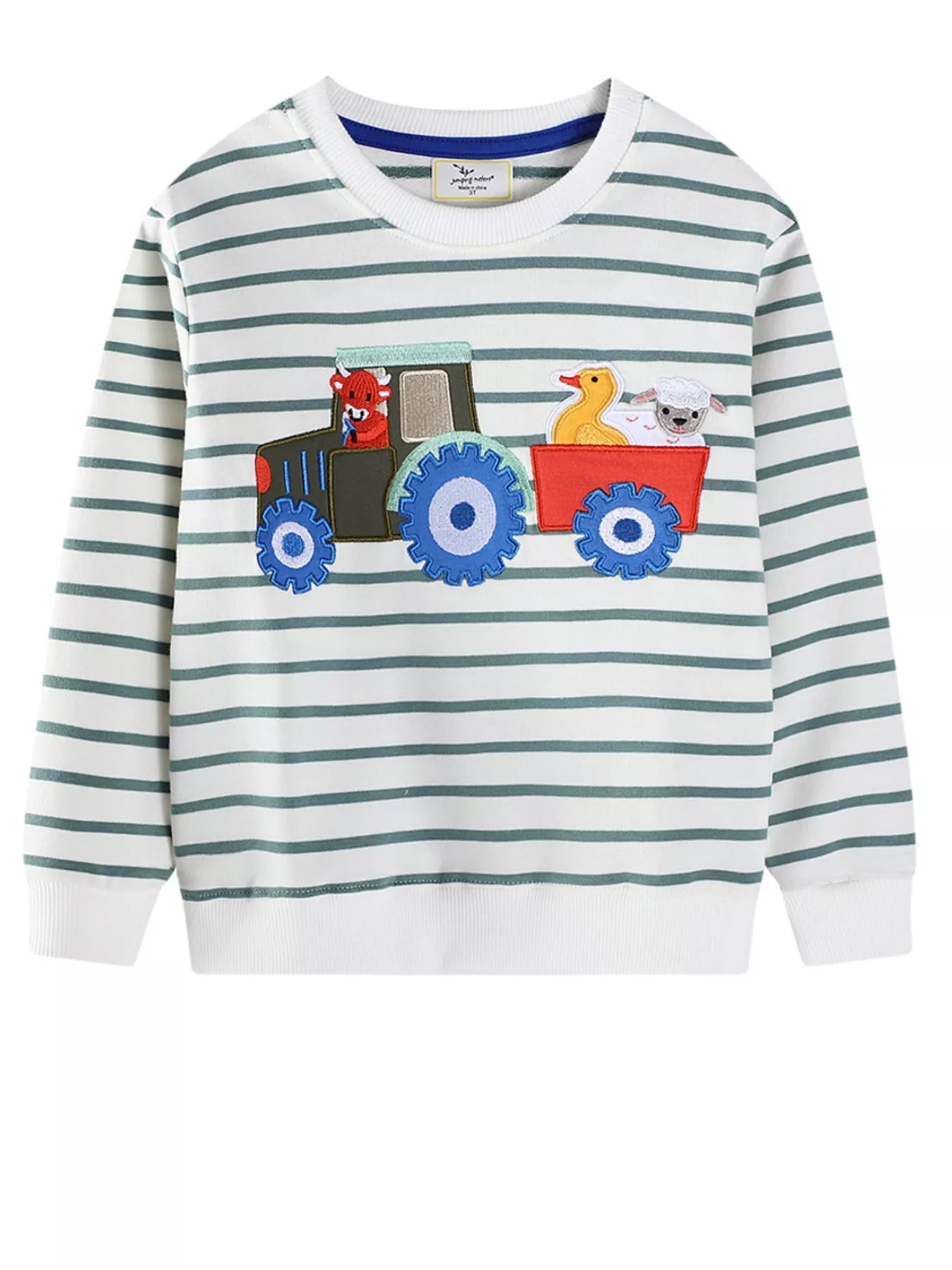 Children's Striped Tractor Crew Neck Sweatshirt - Farnelli