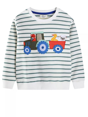Children's Striped Tractor Crew Neck Sweatshirt - Farnelli