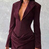 Full Size Blazer-Style Long Sleeve Mini Dress Plus Size - Burgundy