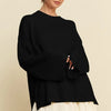 Davi & Dani High-Low Round Neck Drop Shoulder Sweater - Black
