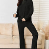 Basic Bae Full Size Ribbed Drawstring Hooded Top and Straight Pants Set - Black