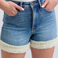 Judy Blue Full Size Hw Tummy Control Shearling Cuff Denim Shorts Plus Size - Farnelli