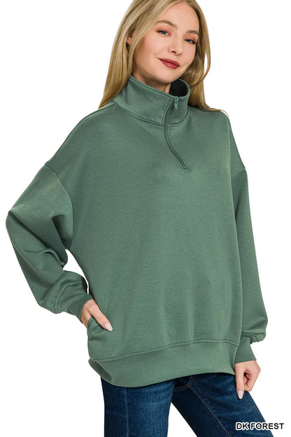 Zenana Scuba Quarter-Zip Sweatshirt - Farnelli