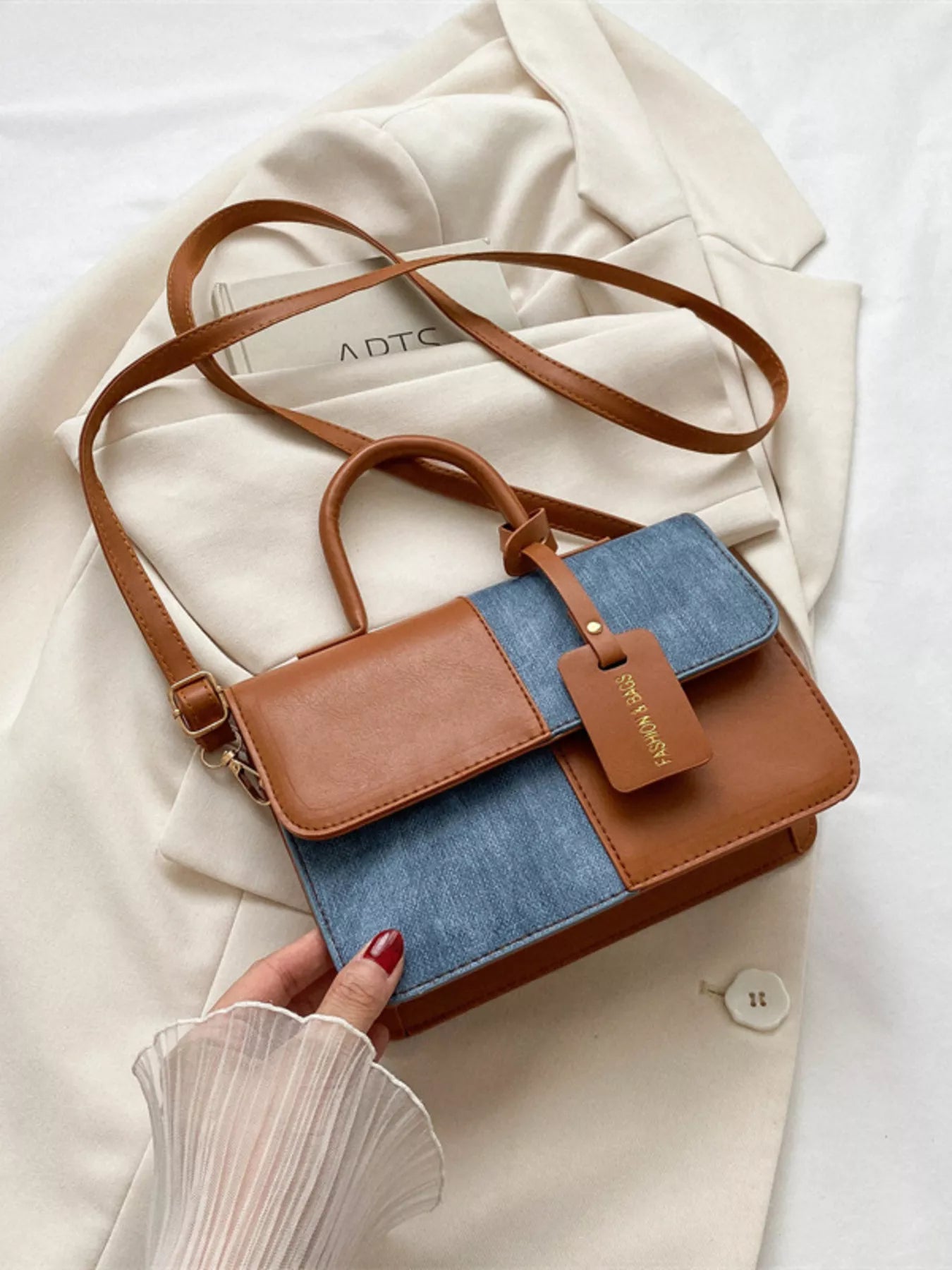 Two-Tone PU Leather Crossbody Bag - Farnelli