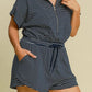Umgee Full Size Half Zip Striped Romper Plus Size - Farnelli