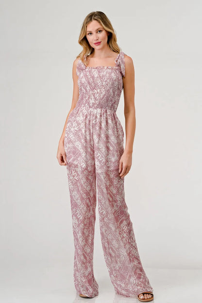 GeeGee Printed Tie Shoulder Wide Leg Jumpsuit - Farnelli