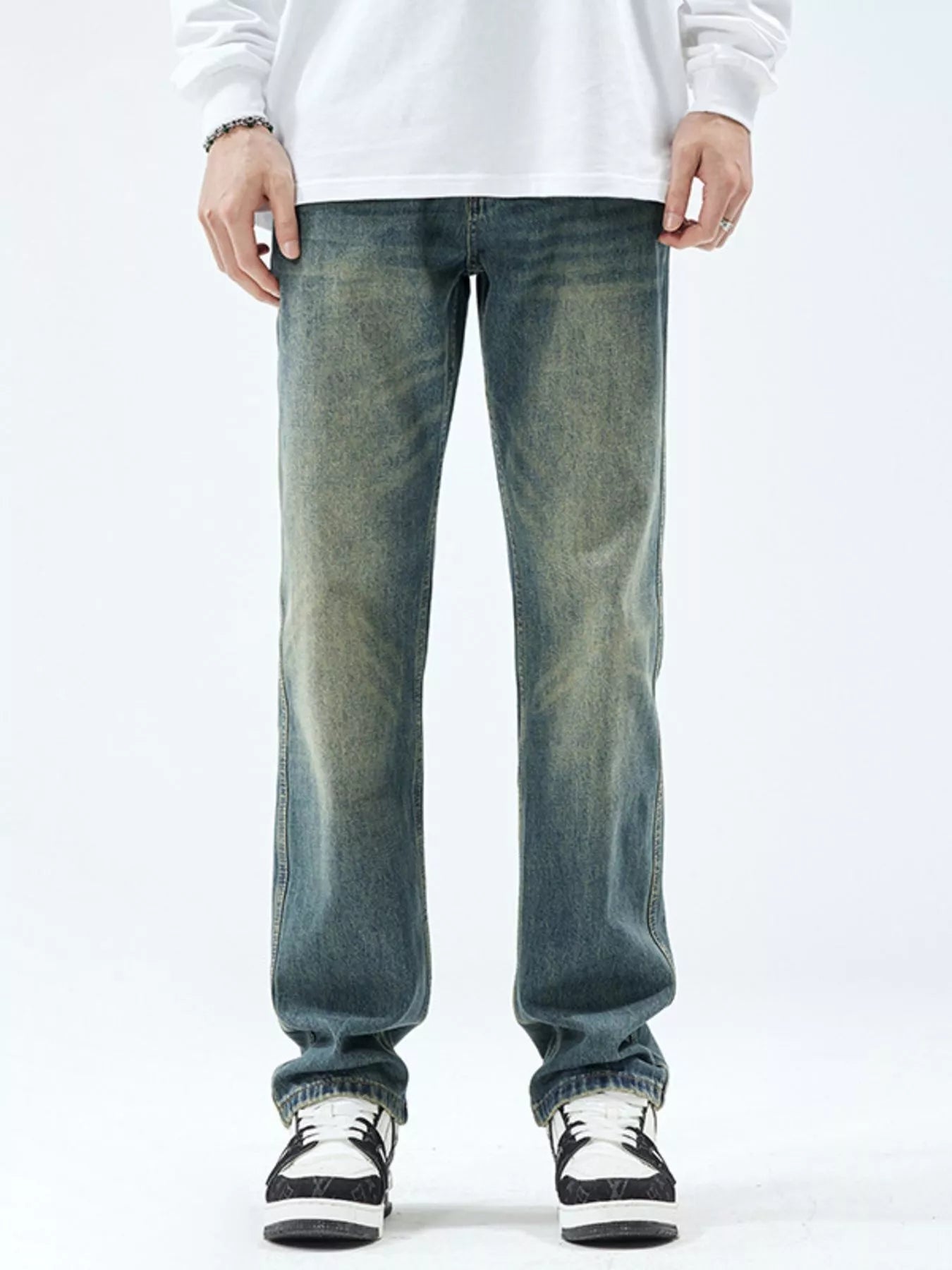 Men's Washed Straight Leg Jeans - Farnelli