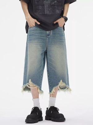 Men's Distressed Wide Leg Denim Shorts - Farnelli
