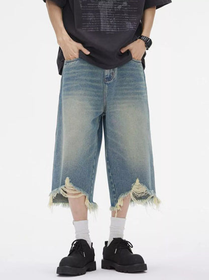 Men's Distressed Wide Leg Denim Shorts - Farnelli