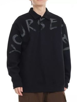 Men's Plus Size Letter Long Sleeve Polo Sweatshirt - Farnelli