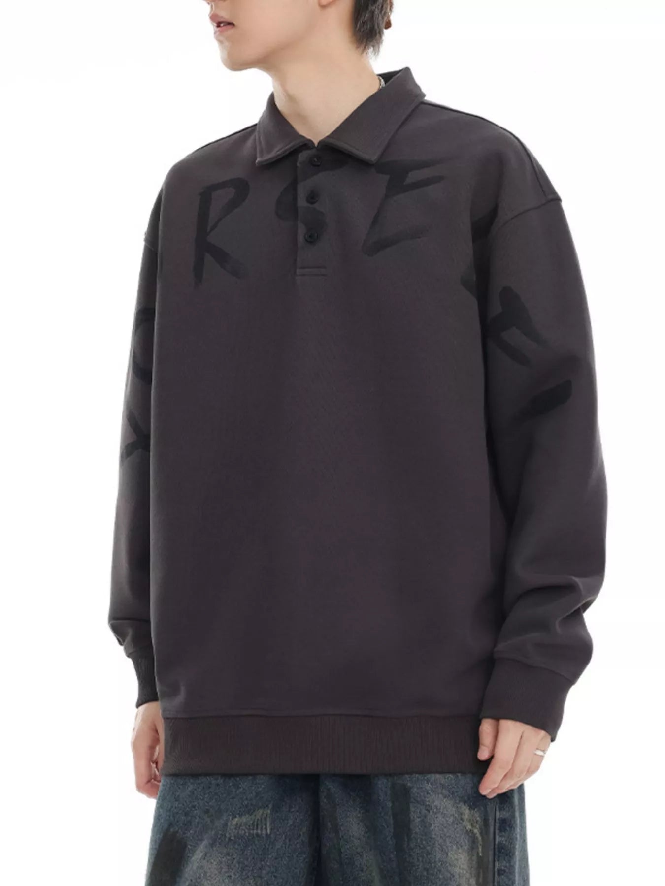 Men's Plus Size Letter Print Polo Collar Sweatshirt - Farnelli