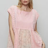 POL Embroidered Detail Boat Neck Cap Sleeve Lace Blouse - Blush Pink