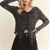 ADORA Distressed Edge Washed Sweater - CHARCOAL GREY