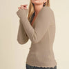 Aemi + Co Lettuce Hem Scoop Neck Long Sleeve Knit Top - Khaki