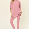 Double Take Full Size Round Neck Dropped Shoulder T-Shirt and Leggings Set - Dusty Pink