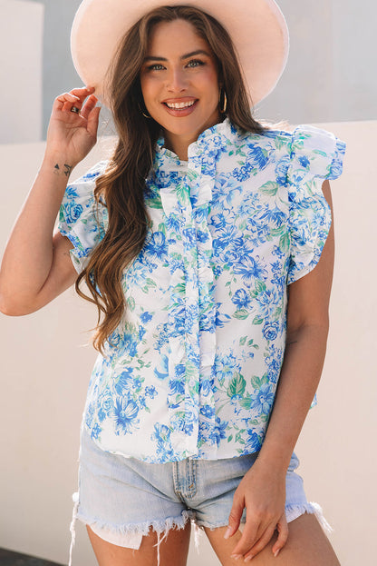 Tiana Floral Ruffle Sleeve Button Up - Farnelli