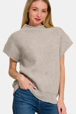 Zenana Short Sleeve Mock Neck Sweater - Farnelli
