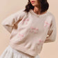 SO ME Embroidered Ribbon Round Neck Sweater - Farnelli