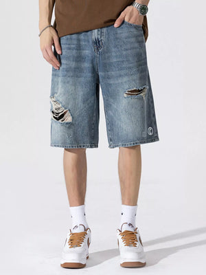 Men's Distressed Loose Fit Denim Shorts - Farnelli