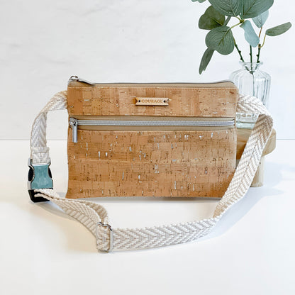 Carry Courage GUARDIAN silver belt bag with adjustable strap and compact zippered design