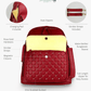 Baldwin Baby Company Daphne diaper bag in crimson, front view showcasing multiple pockets and compartments