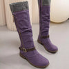 Knee High Slouch Boots with Knit Cuff - Purple