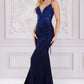 CLEARANCE - Amelia Couture 3018 Long Mermaid V-Neck Hot Pink Gown (Size 4)