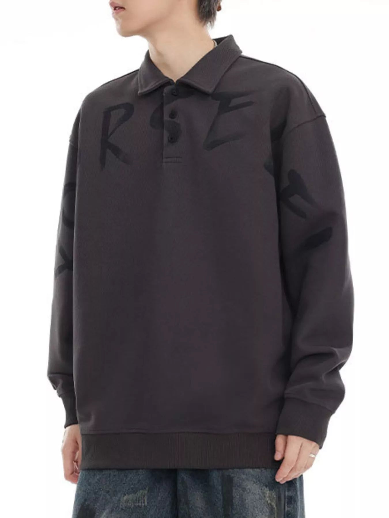 Men's Plus Size Letter Long Sleeve Polo Sweatshirt - Farnelli