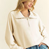Davi & Dani Drawstring Hem Half Zip Raglan Sleeve Sweatshirt - Ivory