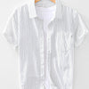 Men's Striped Button Up Short Sleeve Shirt - White