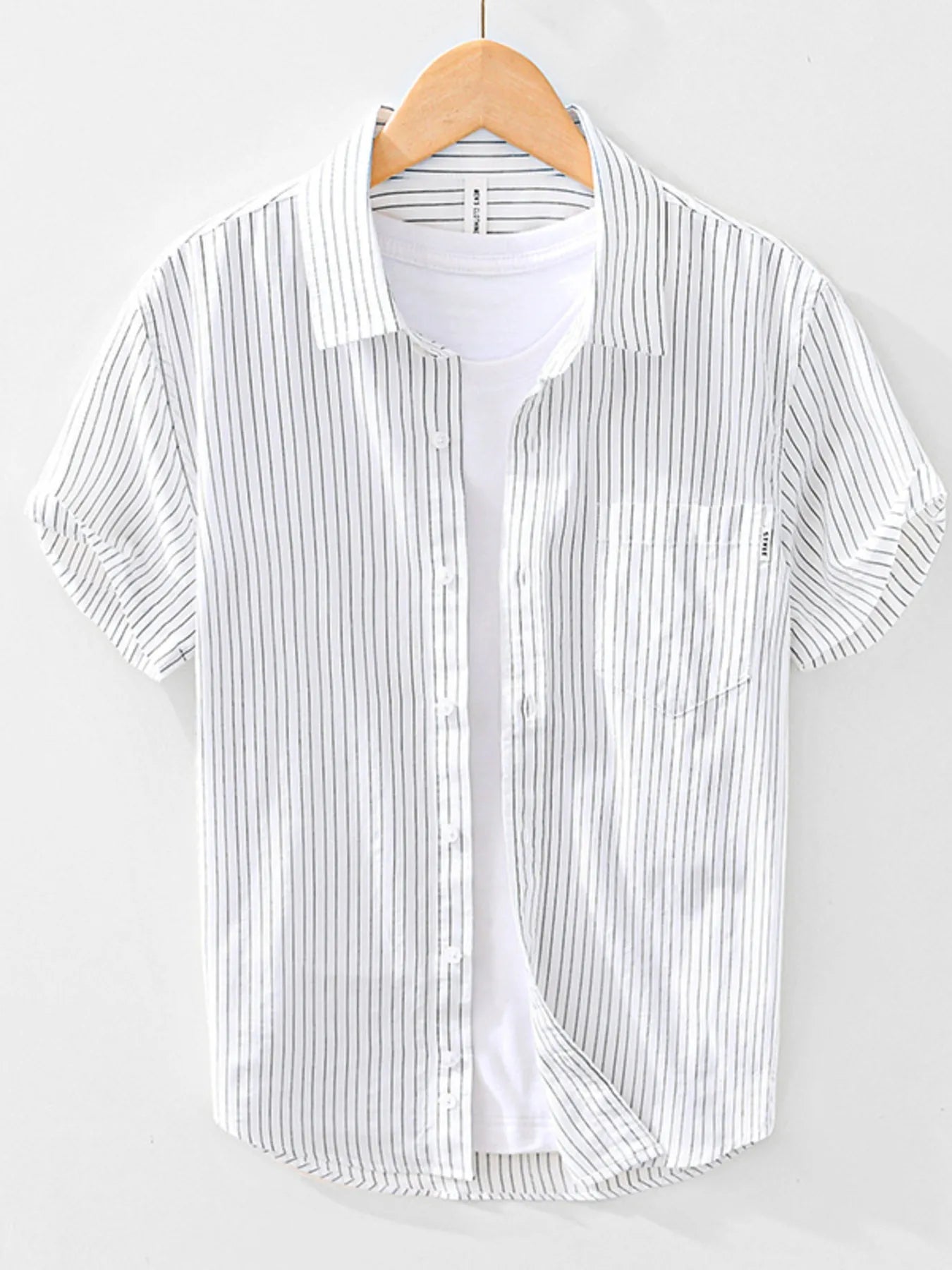 Men's Striped Button Up Short Sleeve Shirt - Farnelli