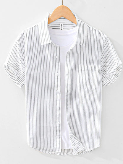 Men's Striped Button Up Short Sleeve Shirt - Farnelli