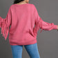 Umgee Full Size Fringe Round Neck Long Sleeve Sweater Plus Size - Farnelli