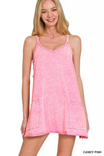 Zenana Acid Washed Mini Dress With Built-in Romper Liner - Farnelli