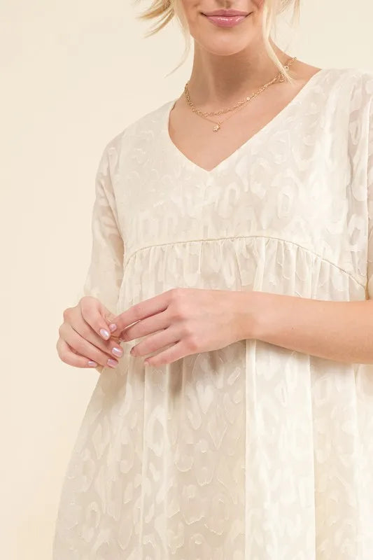 And The Why Woven Leopard Baby Doll Roll-Sleeve Casual Dress - Farnelli