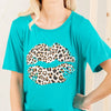 Heimish Full Size Leopard Lip Round Neck Short Sleeve T-Shirt Plus Size - Cerulean