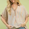 Umgee Stripe Collared Oversized Top - LATTE