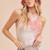 Aemi + Co Ribbed Tie-Dye Round Neck Tank - Coral