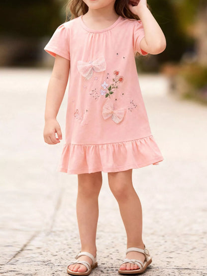 Children's Ruffled Hem Short Sleeve Dress - Farnelli