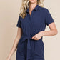 Lime 'N' Chili Collared Button Down Romper with Tie Belt - Farnelli
