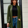 Basic Bae Full Size Open Front Long Sleeve Cardigan with Pockets - Army Green