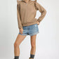 Umgee Cable Knit Textured Pullover with Ruffle Shoulders - Farnelli