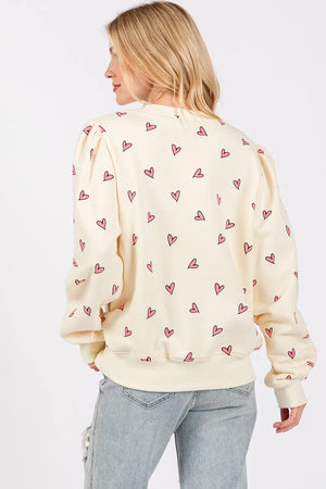 SAGE + FIG Heart Printed Contrast Long Sleeve Sweatshirt - Farnelli