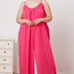 Double Take Full Size Ruffle Trim Tie Back Cami Jumpsuit with Pockets - Farnelli